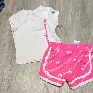 Champion White Tee and Pink Shorts Set
